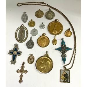 Vintage Catholic Rosary Charm Lot Religious Necklace pendants Cross (lot of 18)